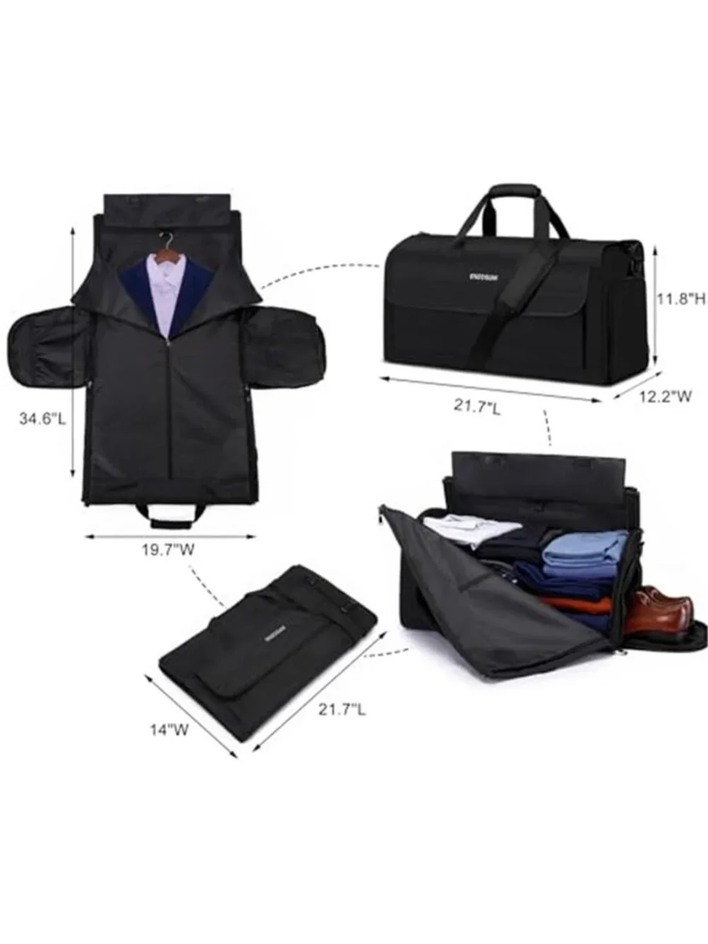 Mens Carry On Garment Bag Convertible Travel Duffel Suit Bag Shoe Compartment